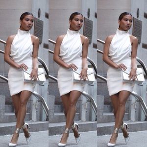 High Neck Satin Halter Dress